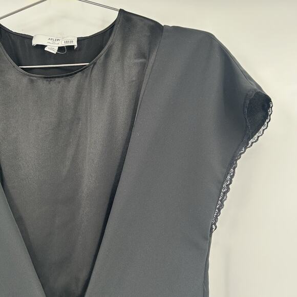 ATLEIN COLLECTIVE Black Lace Up Front Satin Midi Dress Womens XS 0 2 RTR FLAW - Picture 7 of 16